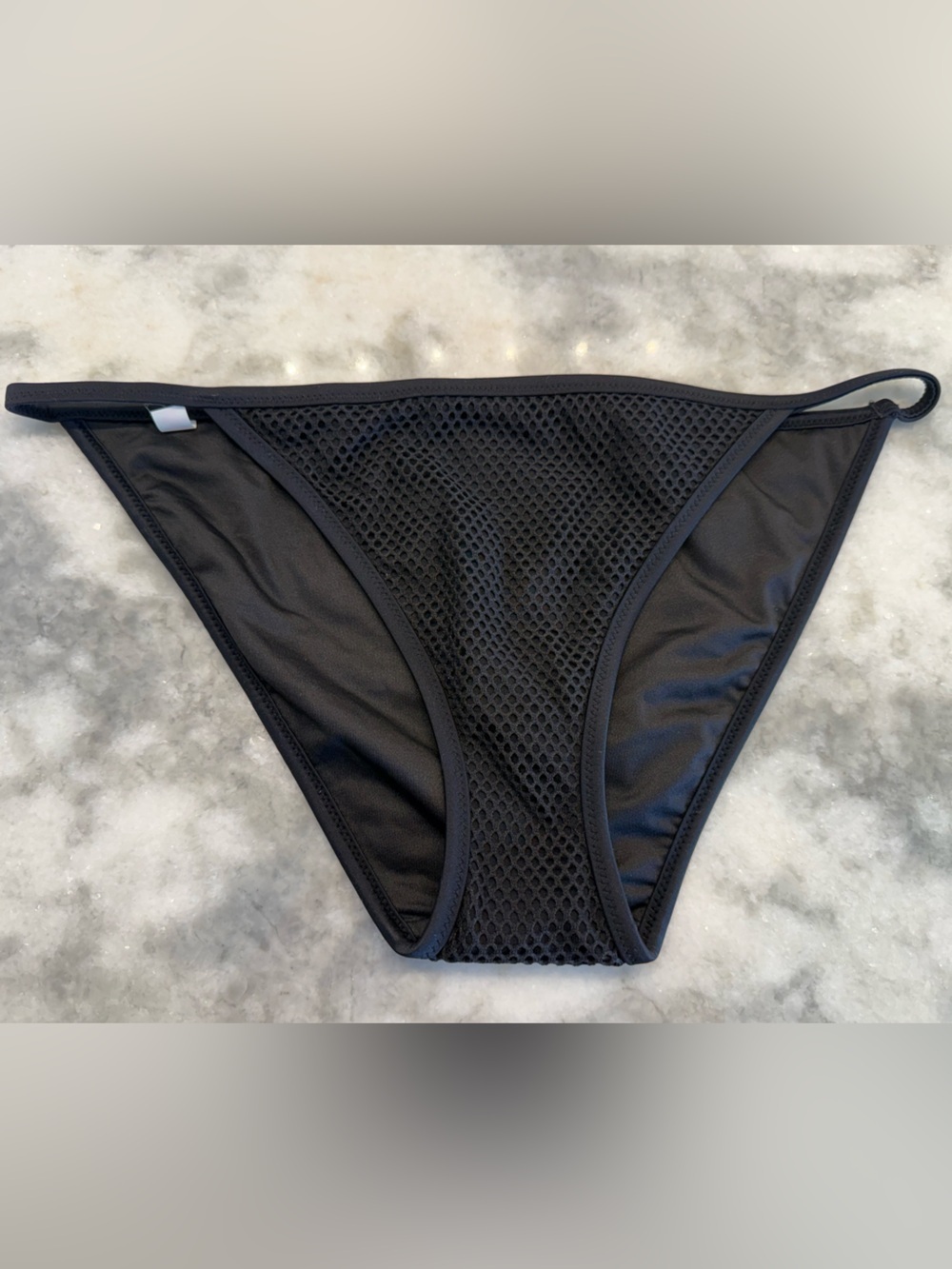 Victoria’s Secret Black Textured Mesh Bikini Bottom Cheeky Minimal L Vacation